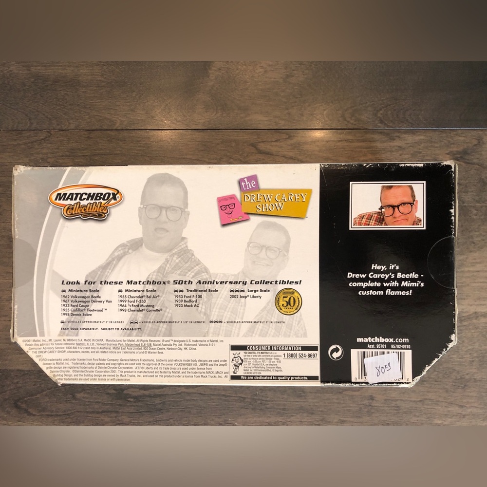 Matchbox Drew Carey Show 1999 VW Volkswagen Beetle Diecast 1:18 Flames Box - Picture 7 of 9